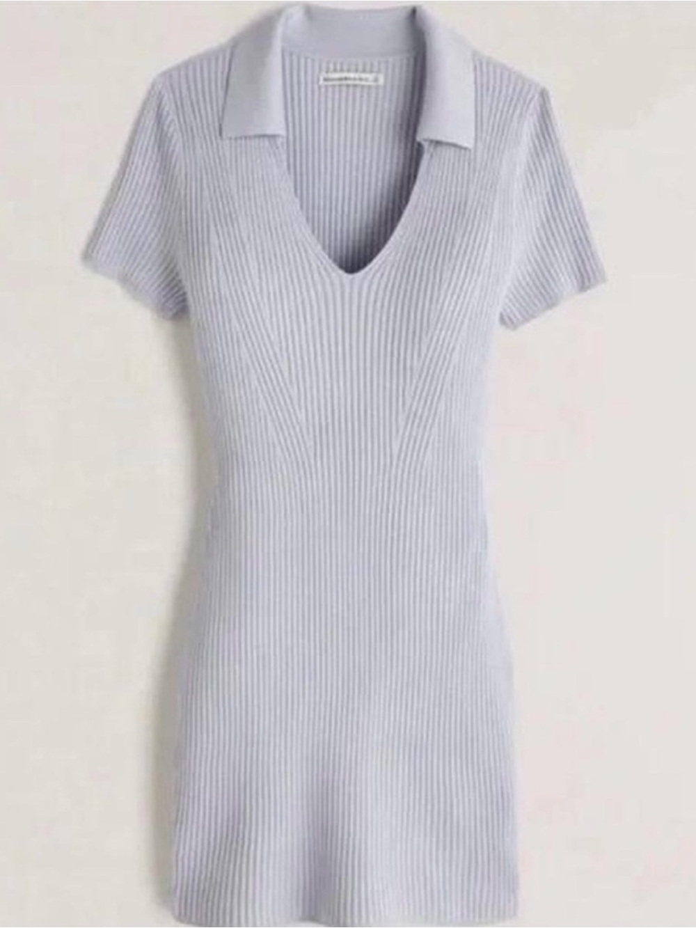 Abercrombie & Fitch Baby Blue Rib-Knit Stretch Polo Rugby Collared V-Neck Dress